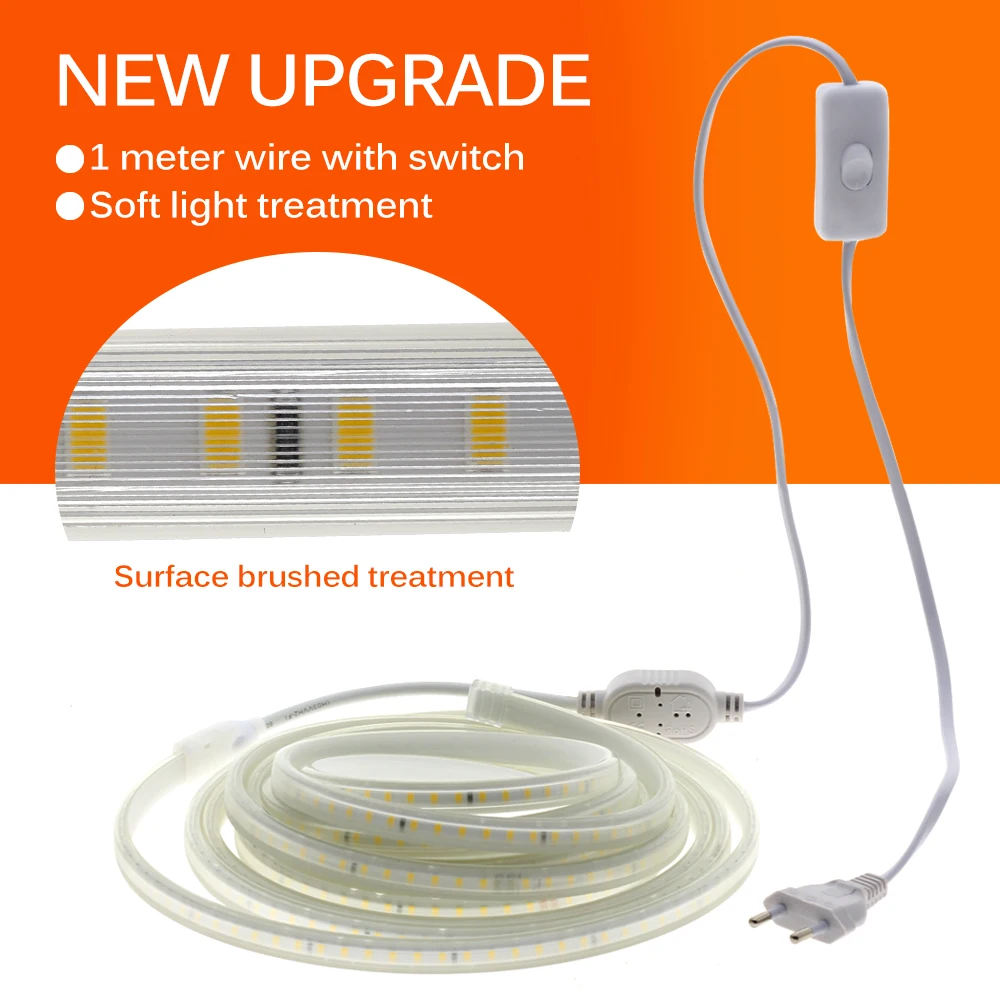 220-V-LED-Streifen, 120 LEDs, 8 W/m, mit EU-Stecker und Schalter, nicht blendend, flexibles LED-Licht, wasserdichtes LED-Band für den Außenbereich