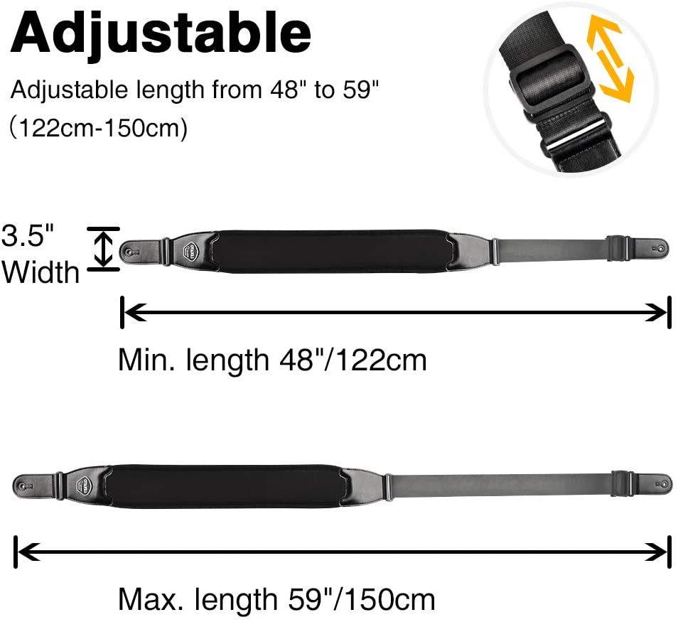 Lekato correa de hombro ajustable correa de guitarra cabeza de cuero correa de guitarra eléctrica cinturón de bajo 3,5 ancho 6 púas relleno de esponja 3D