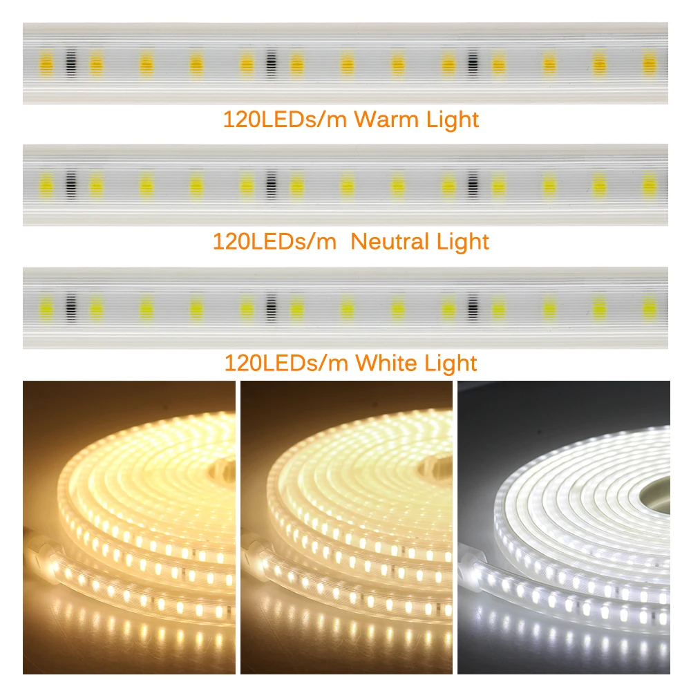 220-V-LED-Streifen, 120 LEDs, 8 W/m, mit EU-Stecker und Schalter, nicht blendend, flexibles LED-Licht, wasserdichtes LED-Band für den Außenbereich