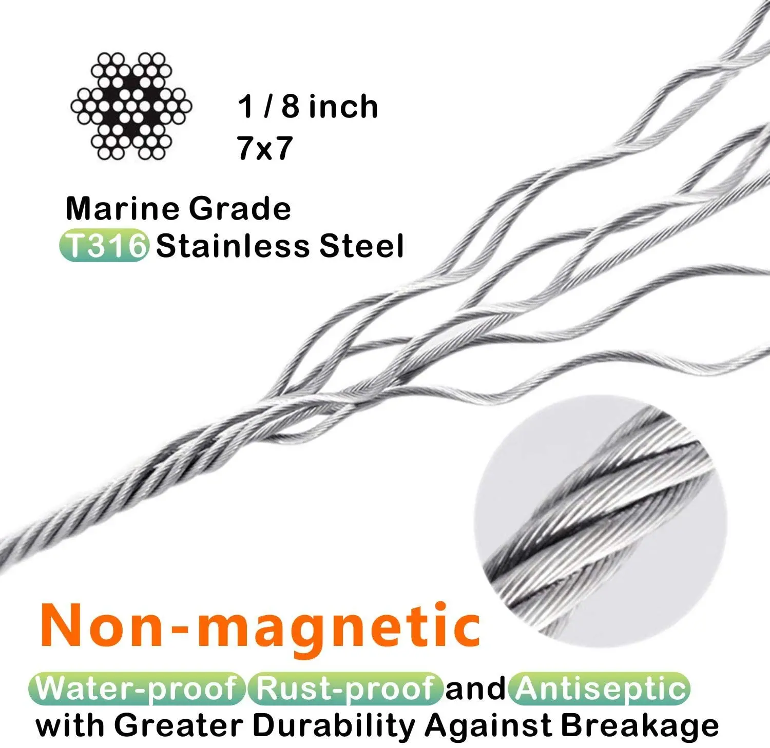 T316 Mềm 1/8 Inch Thép Không Gỉ Máy Bay Dây Cho Sàn Tàu Cáp Lan Can Bộ 7X7 100/164 Chân
