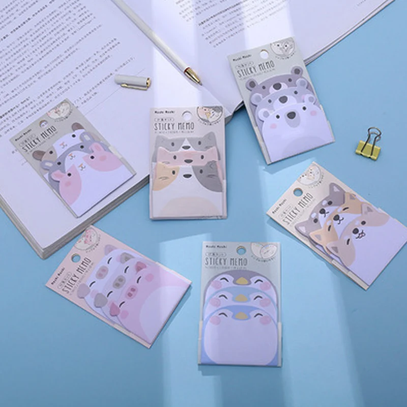 45 แผ่น/แพ็คการ์ตูน Sticky Notes Kawaii เพนกวินหมูหมีแมว Memo Pads สติกเกอร์ของขวัญนักเรียนเครื่องเขียนอุปกรณ์สํานักงานโรงเรียน