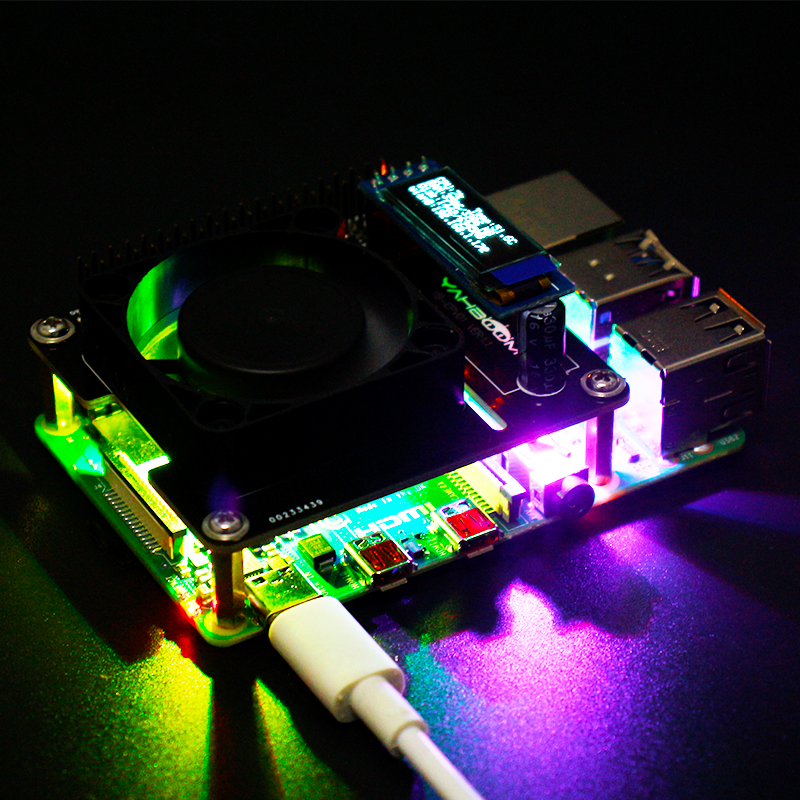 Placa de expansão Yahboom RGB Cooling HAT compatível com Raspberry Pi 5 4B 3B + RDK com OLED e ventilador de resfriamento