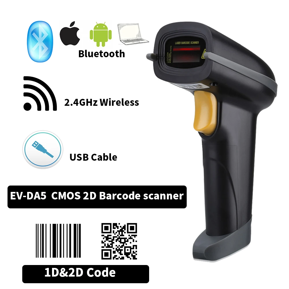 EVAWGIB EV-WJ08 беспроводной 1D сканер штрих-кода, стандартный Bluetooth 2D сканер штрих-кода, считыватель штрих-кода QR PDF417 для IOS Android IPAD