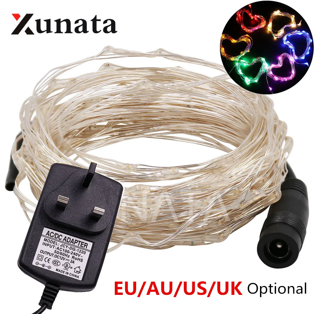 Micro Alambre de arroz de 12V de CC, guirnalda de luces de Navidad, lámpara de luz para fiesta de Navidad, decoración de boda, puerta, 10m, 20m