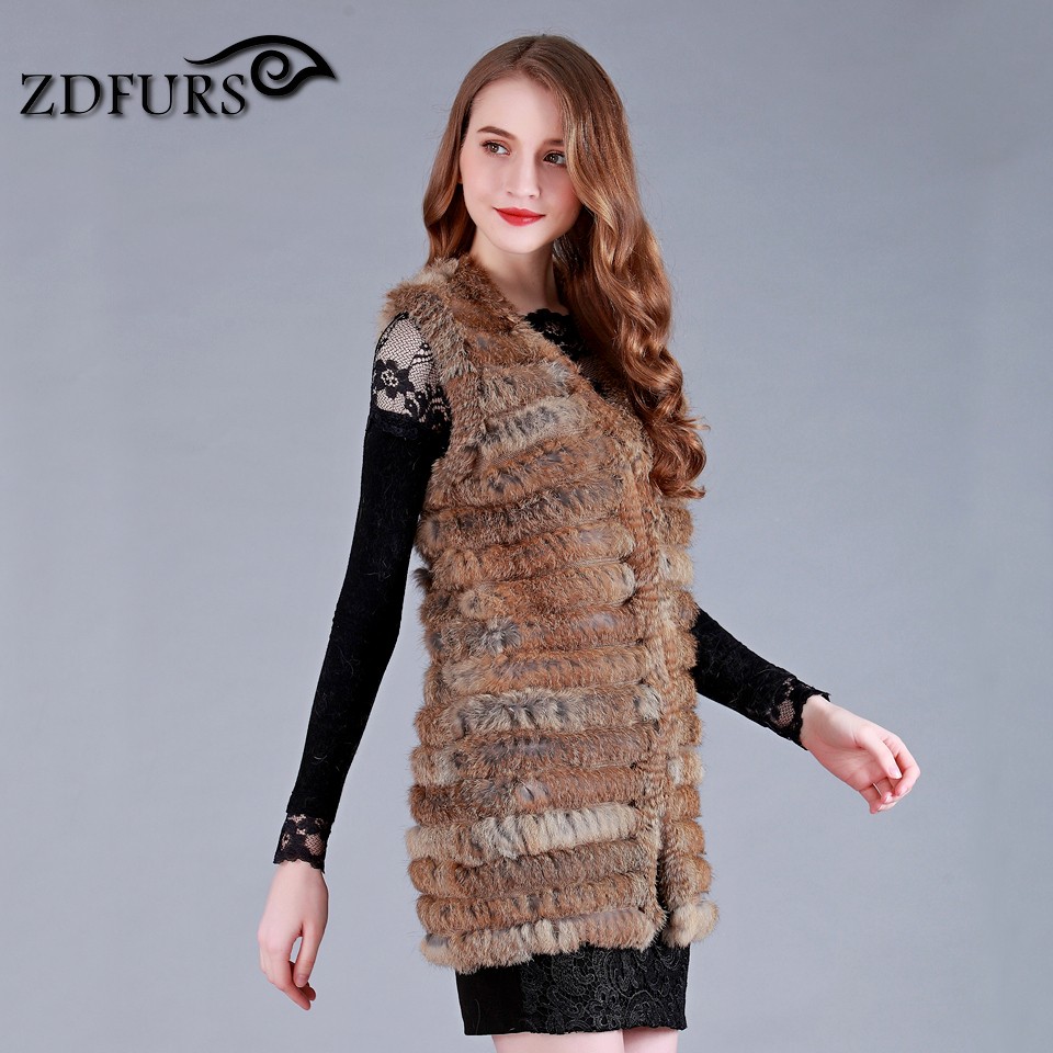 ZDFURS * 2017 nueva moda Chaleco de piel de conejo de punto Real estilo largo suéter de piel de conejo auténtica Chaleco de piel de conejo