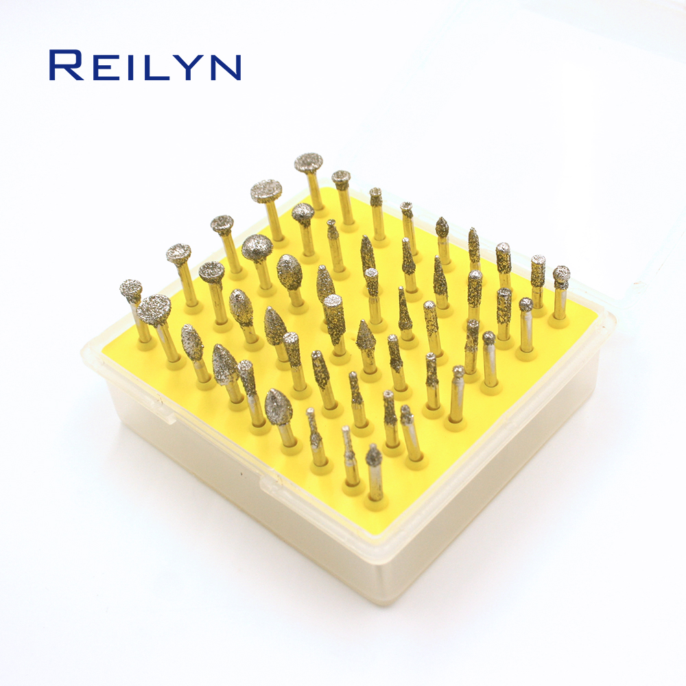 3.17mm Diamond grinding Bits 50 pcs 80# 120# 400# diamond bit dremel polishing Head Grinding burr for dremel drill tools