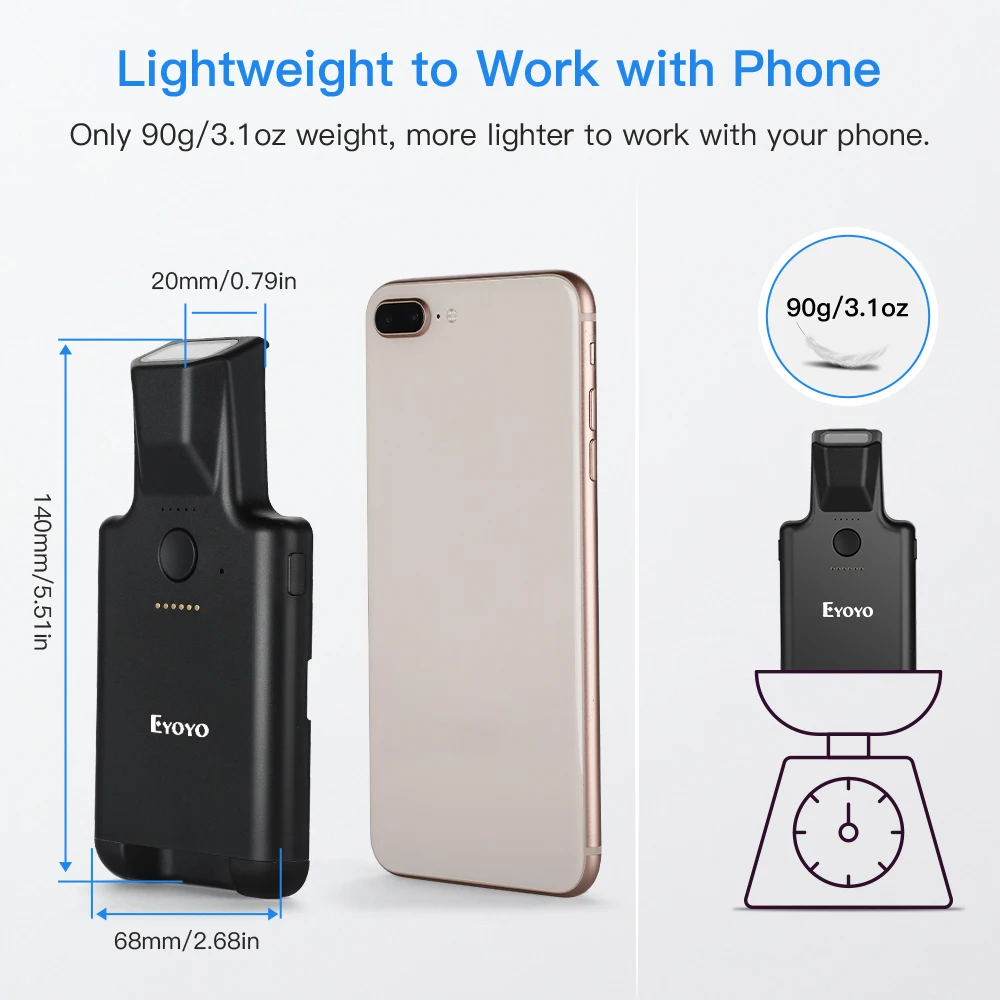 Eyoyo EY-017 2d zurück clip bluetooth barcode scanner tragbarer barcode leser daten matrix 1d qr barcode leser android ios system
