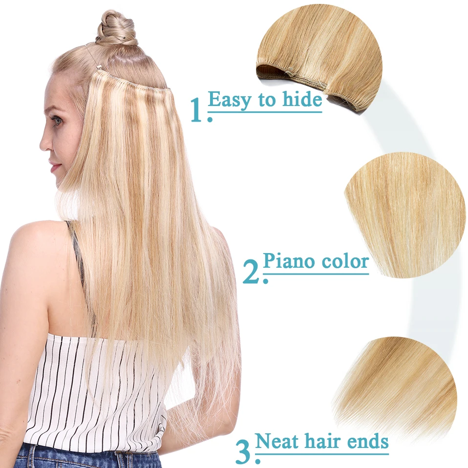 S-noilite 16-24 polegadas 60g-80g fio em extensões de cabelo fio reto em 100% cabelo humano peruca invisível linha de peixe cabelo natural