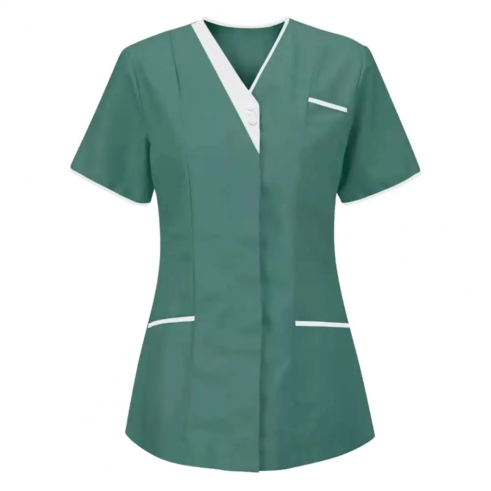 Mulheres com decote em v topos para mulheres uniforme de enfermagem verão manga curta blusa de enfermagem camiseta plus size M-3XL uniforme de enfermeira com bolso