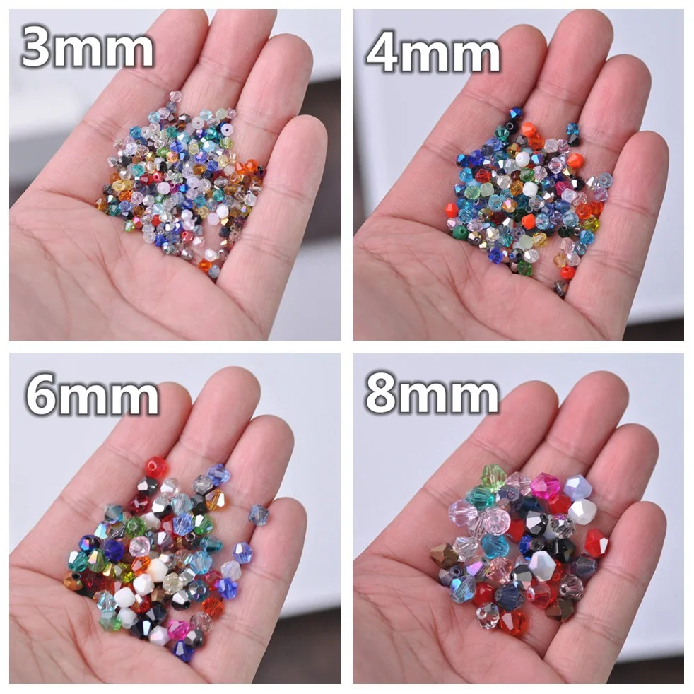 Bicone Faceted แก้วคริสตัลหลวม Spacer ลูกปัด Lot สี 3 มม.4 มม.6 มม.8 มม.สําหรับเครื่องประดับทํา DIY