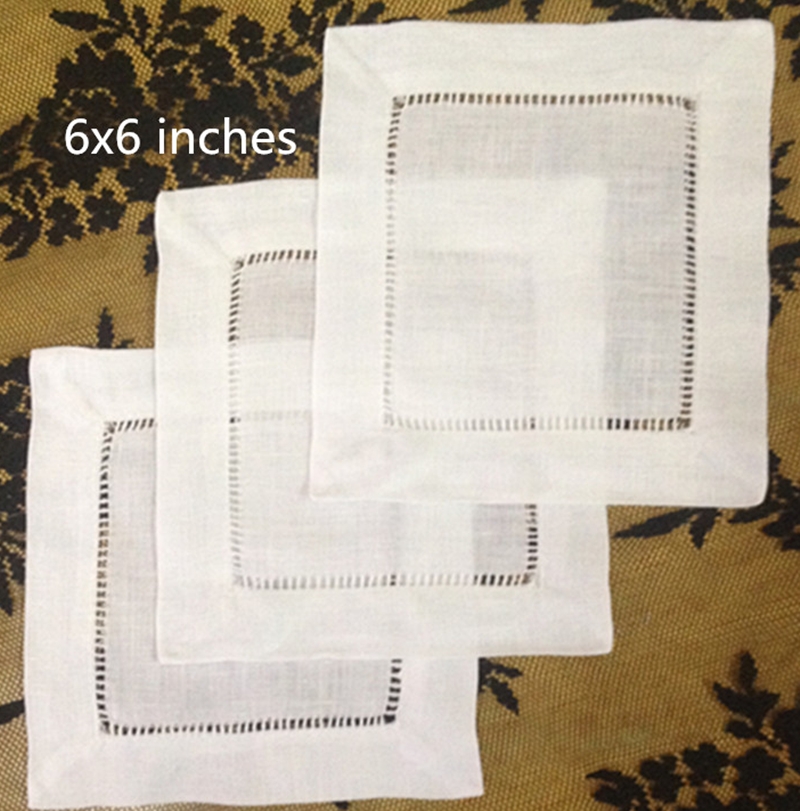 のセット120ファッションカクテルナプキン6 × 6 "hemstitchedリネンカクテルナプキンドレスアップ任意のカクテルパーティー/結婚式の装飾