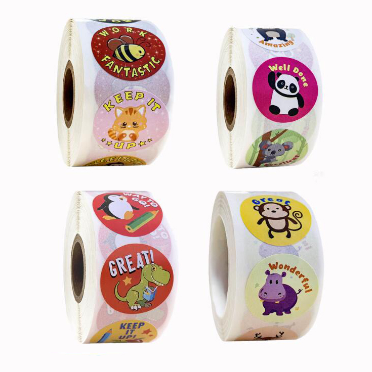 500 uds/rollo de pegatinas de recompensa, pegatinas de estímulo para niños, pegatinas motivacionales con animales lindos para estudiantes y profesores GYH