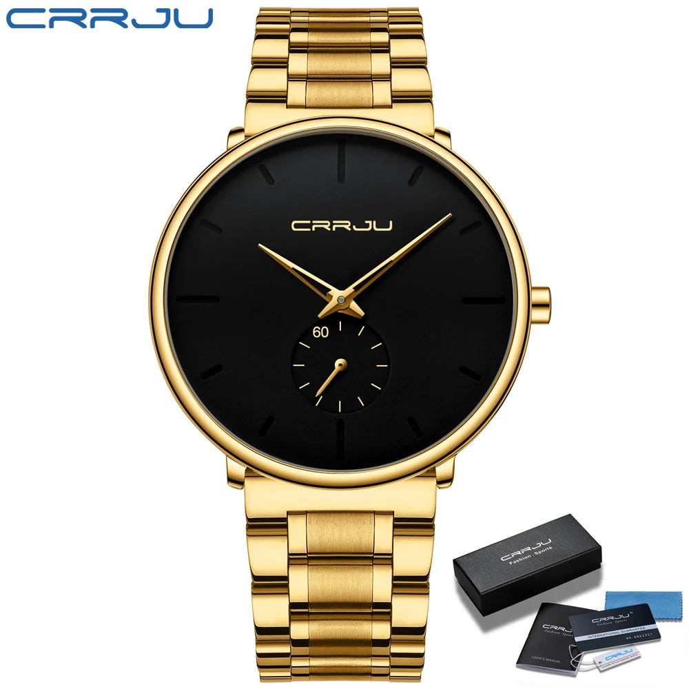 Relojes CRRJU para hombre, reloj de pulsera de acero inoxidable para hombre, reloj deportivo informal de lujo resistente al agua para hombre, reloj de cuarzo, reloj Masculino