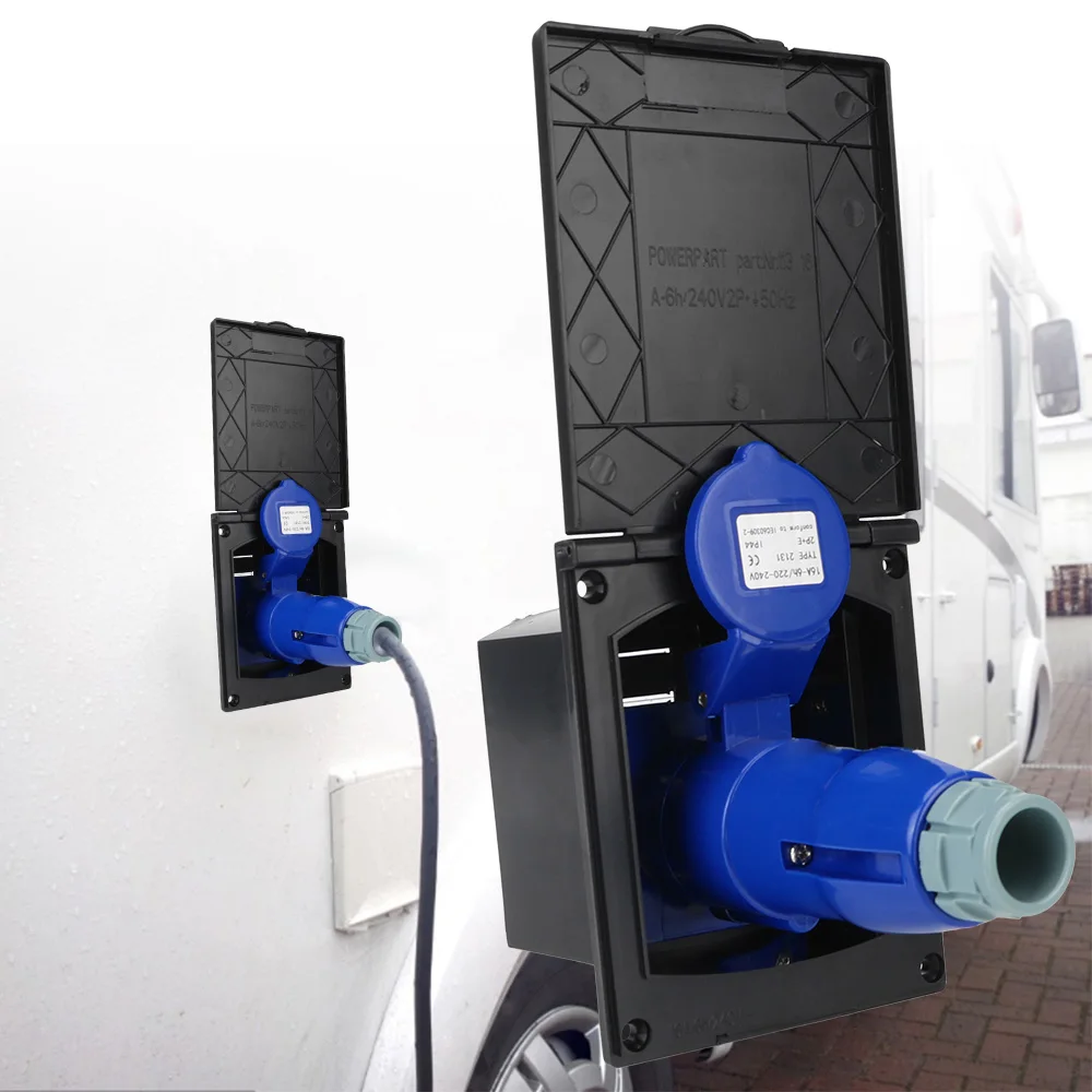 Wohnwagen-Zubehör, Steckdose mit Abdeckung, wasserdichtes Kit, 220–240 V, 16 A, Ladegerät, bündige Haken-Werkzeuge für Wohnmobil, Wohnmobil, Marine, Boot
