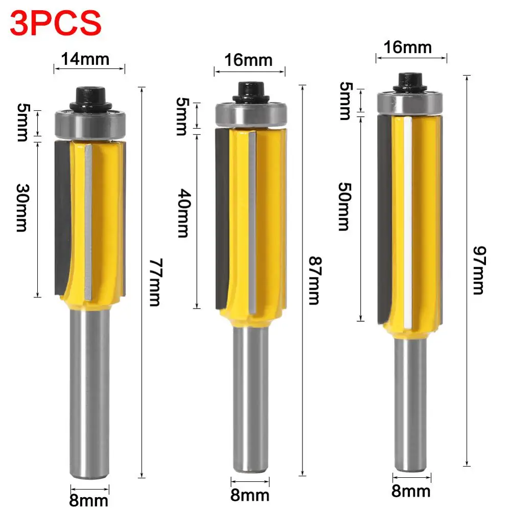 1-3pc 8mm Flush Trim bit Z4 Pattern Router Bit Top & Bottom Bearing Bits Milling Cutter For Wood Woodworking Cutters