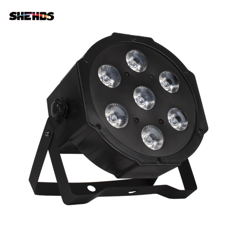 SHEHDS LED FLAT PAR 7x18W RGBWA + UV DMX512 6-10CH STAGE Light Stroboscope สําหรับความบันเทิงภายในบ้าน Professional STAGE