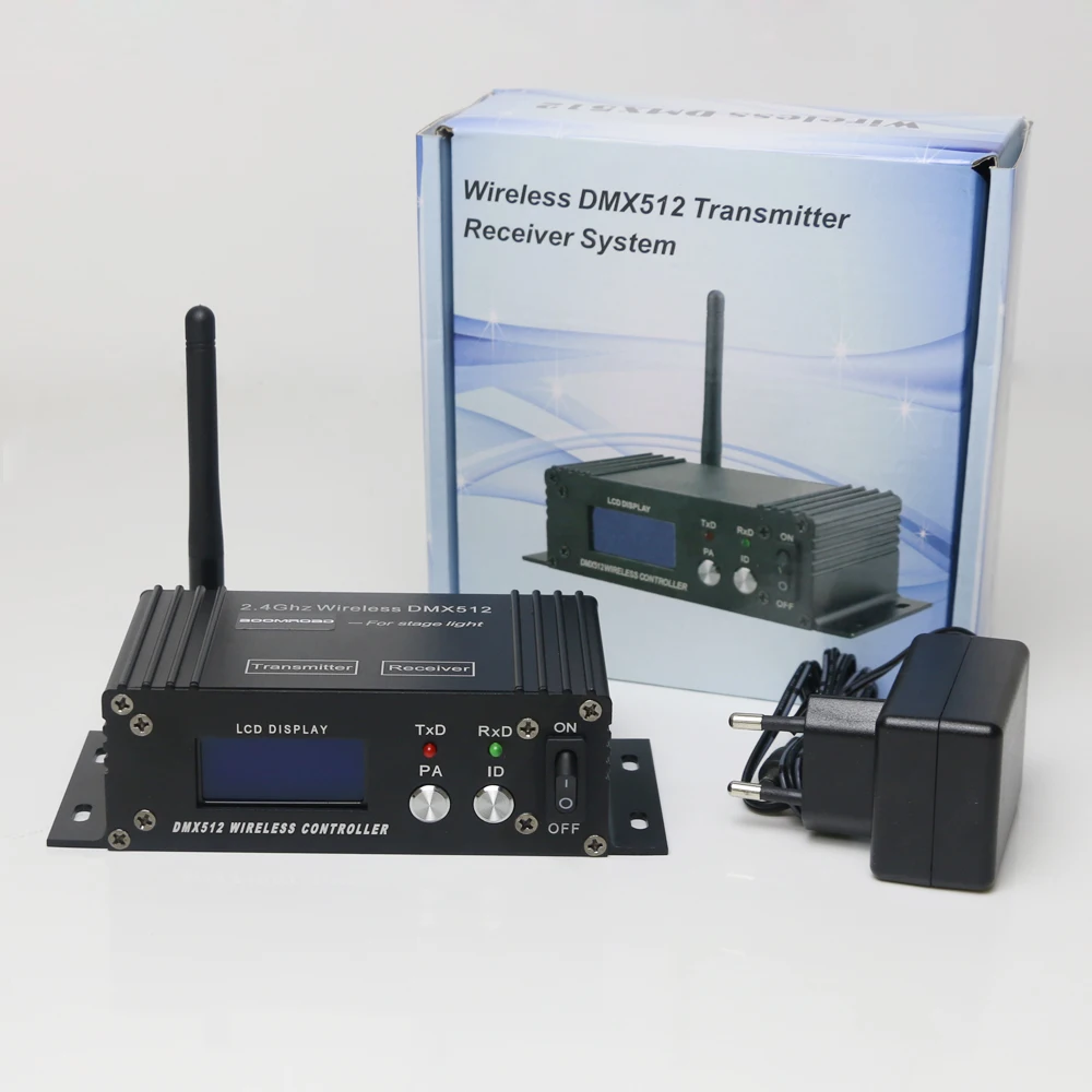 Controlador inalámbrico DMX512, transmisor receptor, 2,4G, ISM Dif, LCD, controlador DMX para escenario, Par, DJ, discoteca, Bar, luces, cabezales móviles