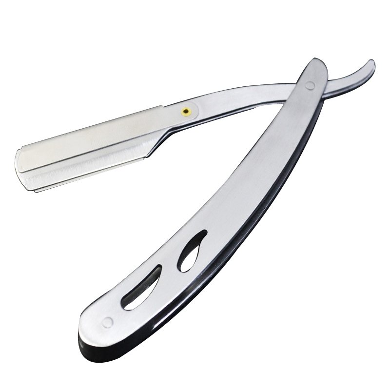 Strumenti da barbiere per rasatura da uomo Rasoio e lame per capelli Coltello da barba pieghevole nero antico Porta rasoio dritto in acciaio inossidabile