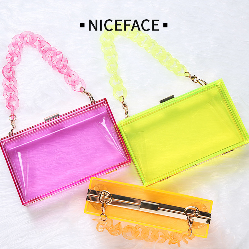 Bolso de acrílico transparente de un solo hombro, bolso cuadrado pequeño con cadena de personalidad a la moda, bolso de acrílico para cena, nuevo estilo