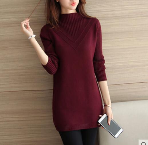 Fdfklak Thu Đông Mới Áo Len Cao Cổ Nữ Hàn Quốc Rộng Trung Bình Dài Dệt Kim Dày Dặn Đầu Chui Đầu Đáy Áo Len Kéo