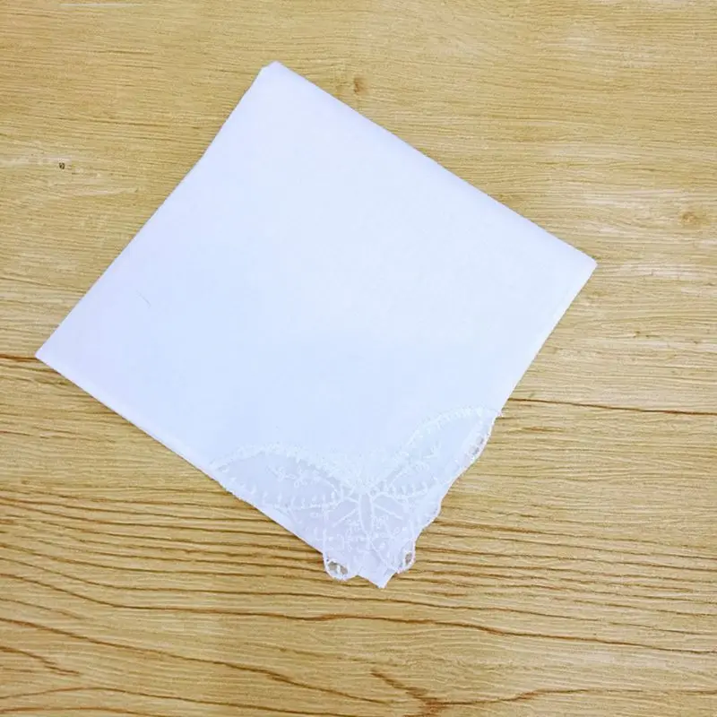 28x28cm 여성 일반 흰색 사각형 손수건, 크로셰 나비 레이스 코너 신부 웨딩 DIY 코튼 냅킨 포켓 손수건