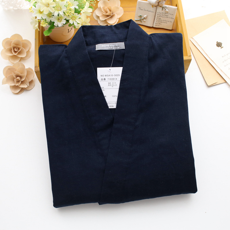 2025 ชุดกิโมโนญี่ปุ่นผู้ชายฤดูใบไม้ผลิและฤดูร้อนชุดนอน 2 ชิ้นผ้าฝ้าย 100% สีทึบขนาดใหญ่ขนาดชุดบริการบ้านบุรุษ