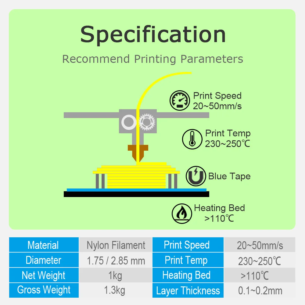Pa ไนลอนโพลีอะไมด์ 3D Filament เครื่องพิมพ์ 1.75 มม.1 -f- 75 1 กก.10 M 100g DIY สําหรับจัดส่งด้ายสีขาวธรรมชาติสี
