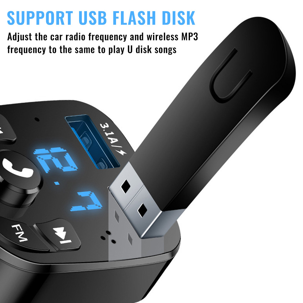 Bluetooth 5.0 FM-Transmitter Car Kit Handfree Dual USB Autoladegerät 3.1A Unterstützung TF Karte U Disk AUX MP3 Modulator Musik Player