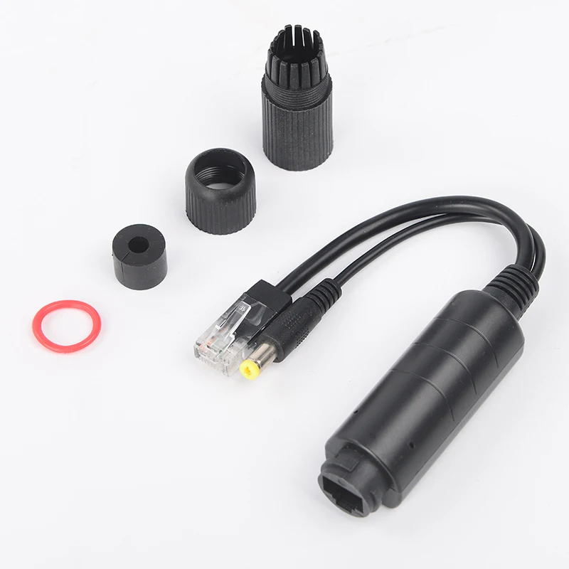 HKBTM 48 V auf 12 V POE-Splitter, wasserdicht, mit Video- und Netzteilkabel, Versorgungsmodul, Injektor für IP-Kamera-Extender