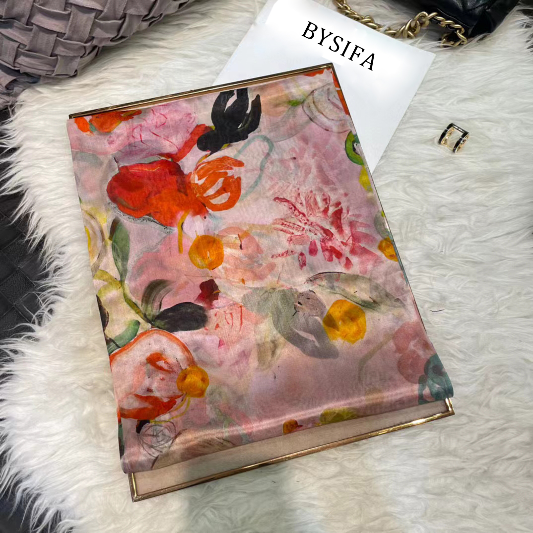 White100% lenço de seda feminino cachecóis bufandas verão praia xales foulard outono inverno marca flor design longo pescoço cachecóis hijabs