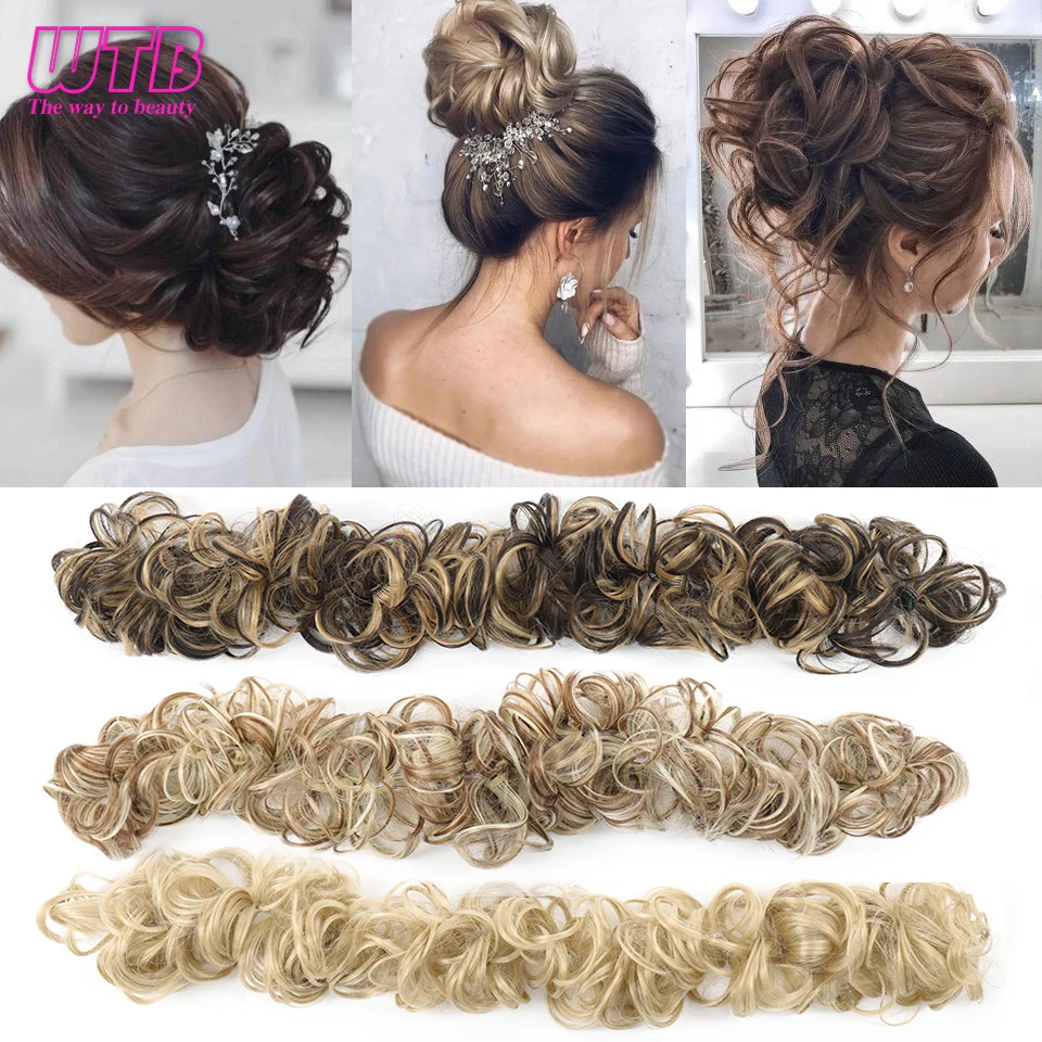 WTB Tổng Hợp Lộn Xộn Scrunchies Thun Tóc Nữ Dợn Sóng Tóc Búi Tóc Dài Chignon Nâu Đen Bánh Bộ Tóc Giả Dành Cho Nữ