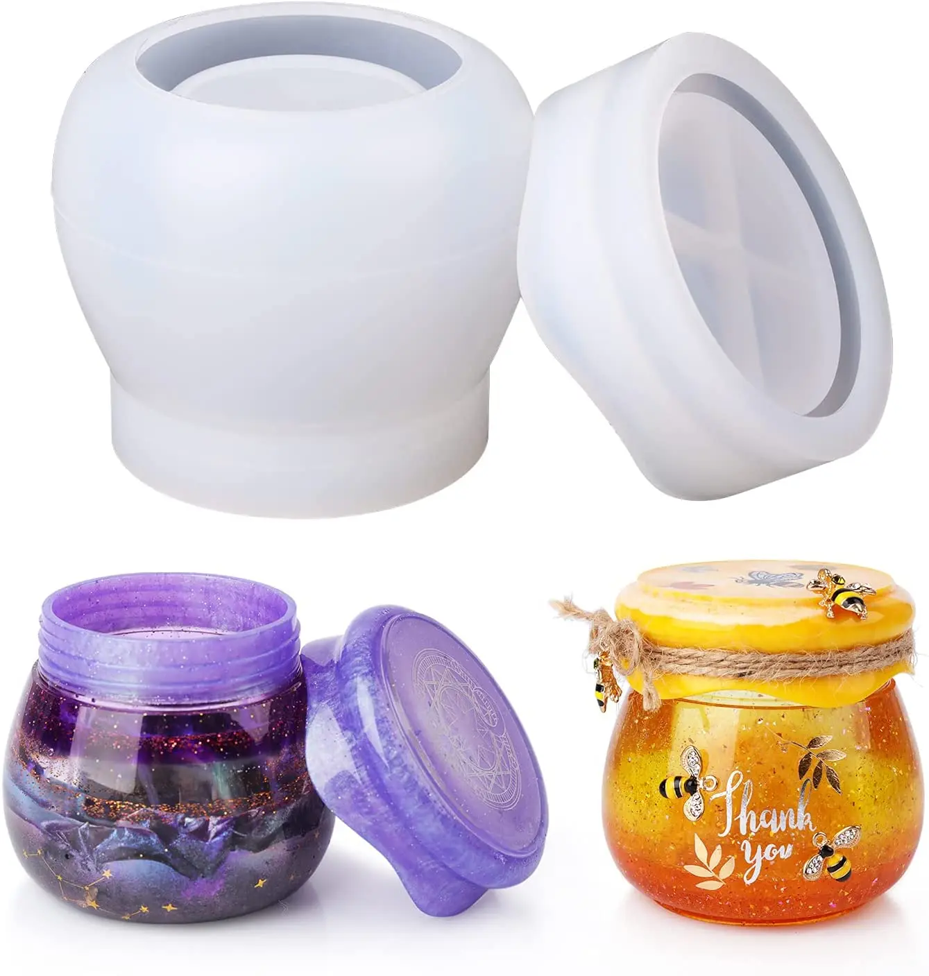 Pudding Jar Storage Bottle Silicone Resin Mold with Lid Candle Holder Box Mould Epoxy Casting Resin Mold