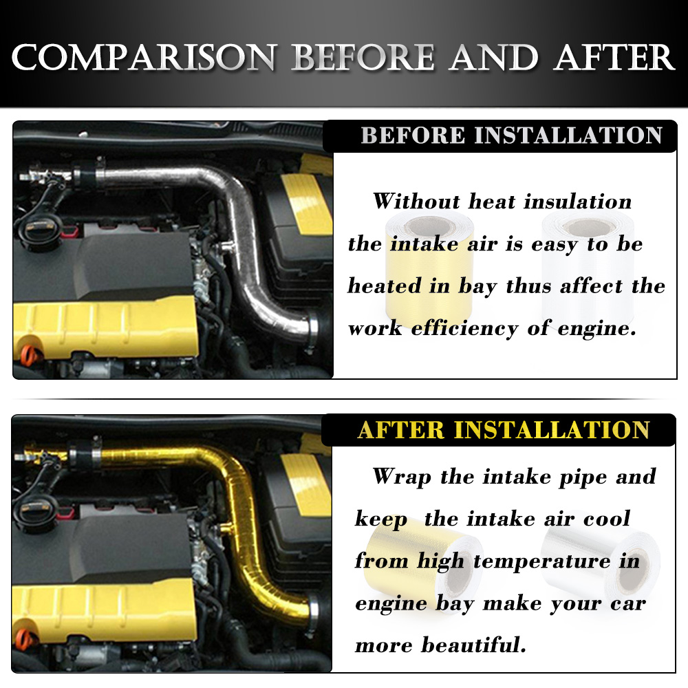 A Gold 2'' Thermal exhaust Tape Air Intake Heat Insulation Shield Wrap Reflective Heat Barrier Self Adhesive Engine 2 Inch 5/10M