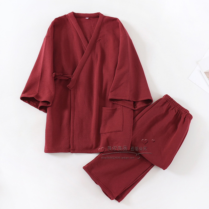 Herbst Winter japanischen Stil Herren Kimono Pyjamas 100 % Baumwolle Luftschicht gemischt mit Baumwolle Oversize Nachtwäsche zweiteilige Nachthemd