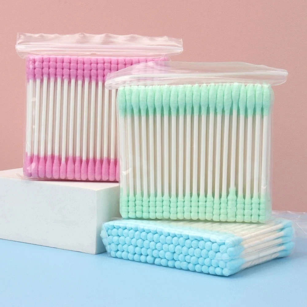 100ชิ้น/แพ็คทิ้งที่มีสีสันคู่กระดาษ Handle Swab Eyelashes ทำความสะอาด Swab แต่งหน้าทำความสะอาดเครื่องมือช่วย