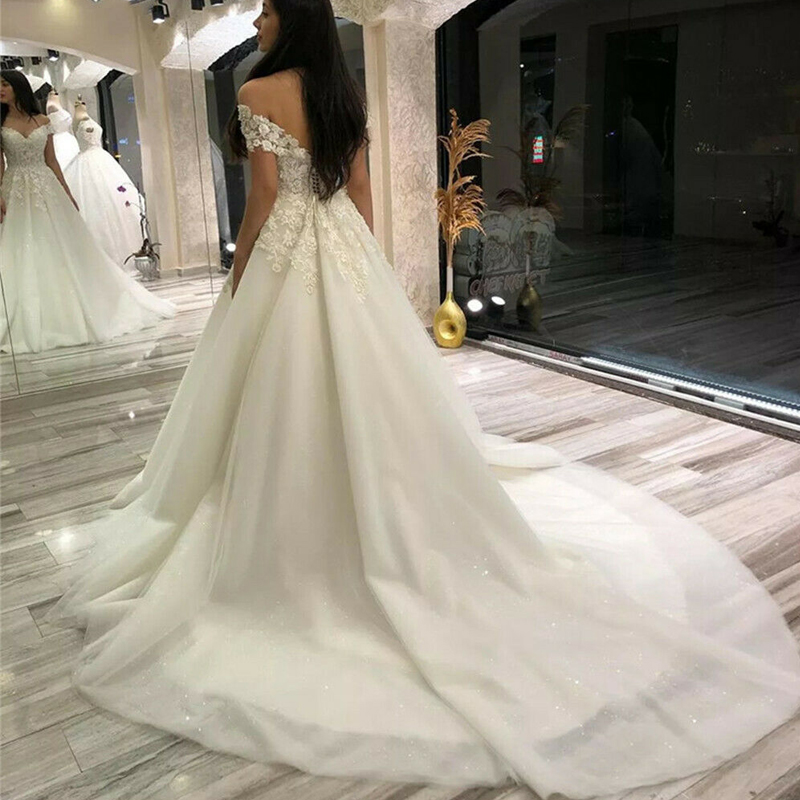BEPEITHY Dostosowana koronkowa suknia ślubna z odkrytymi ramionami dla kobiet Suknia ślubna z trenem A Line Robe De Soirée De Mariage 2022