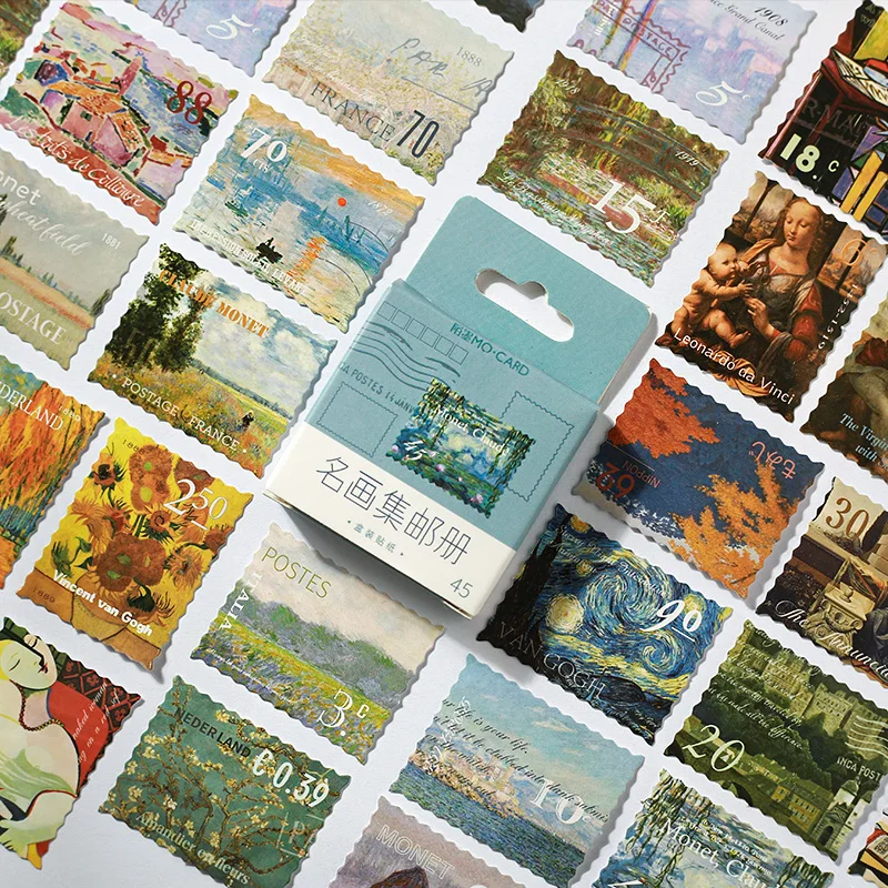 MOHAMM 45 Chiếc Vintage Van Gogh Monet Nổi Tiếng Thế Giới Bộ Sưu Tập Hội Họa Miếng Dán Trang Trí Cho Thêu Sò Tự Làm Niêm Phong Hàng Thủ Công