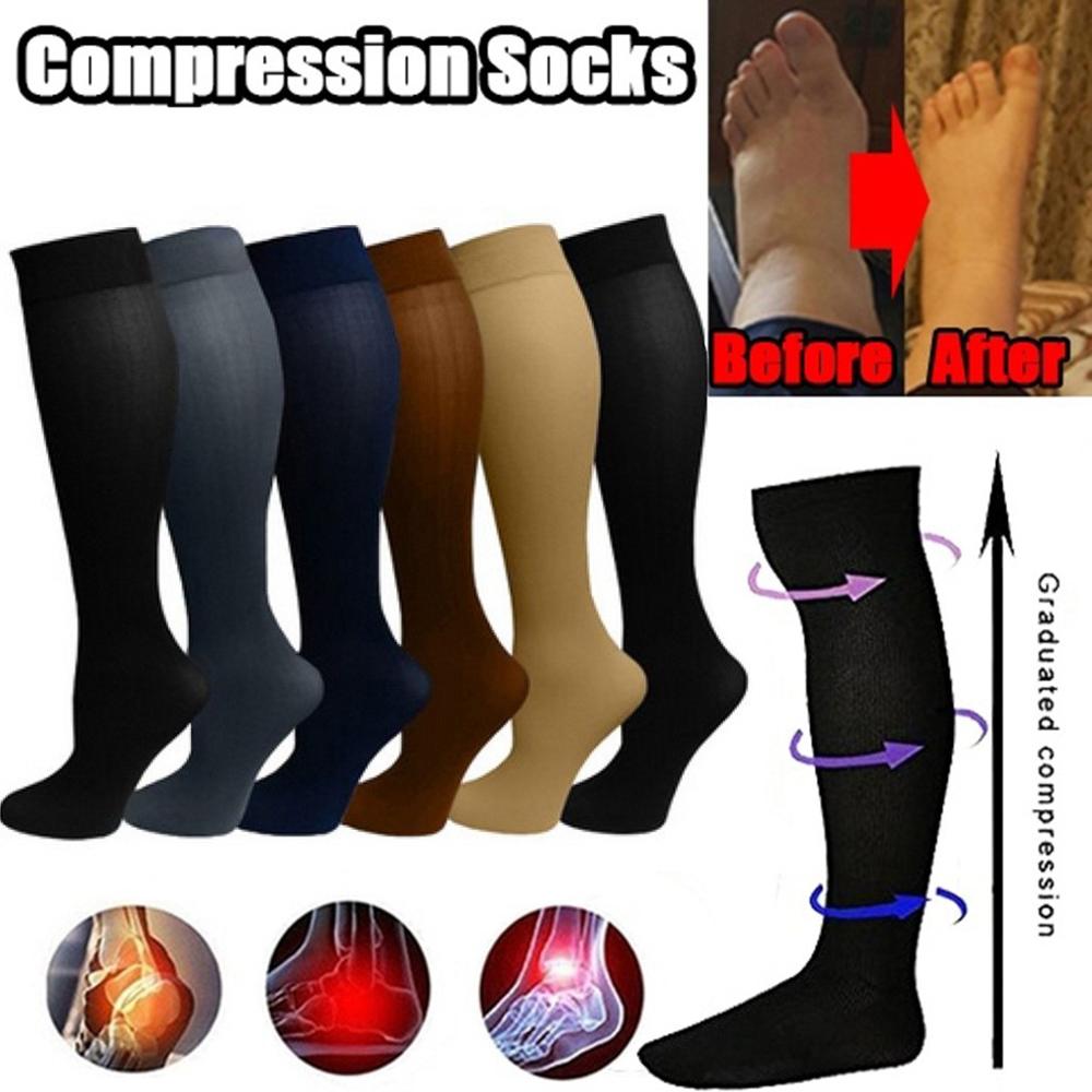 Kompressionssocken für Krampfadern, geeignet für Golf, Rugby, Wandern, Sport, für Anti-Ermüdung, Fahren, Reisen, Flug, schwarze Damen- und Herrensocken