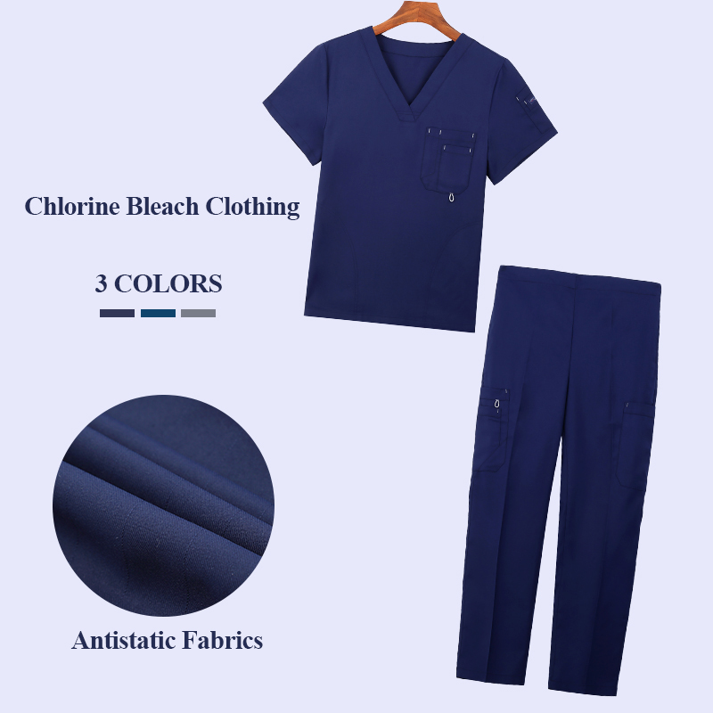 Scrub Uniform Krankenschwester Arbeitskleidung Scrubs Set Top Hose Pflegeuniformen Damen Herren V-Ausschnitt Arzt Arbeitsanzüge Einfarbig 9901-01