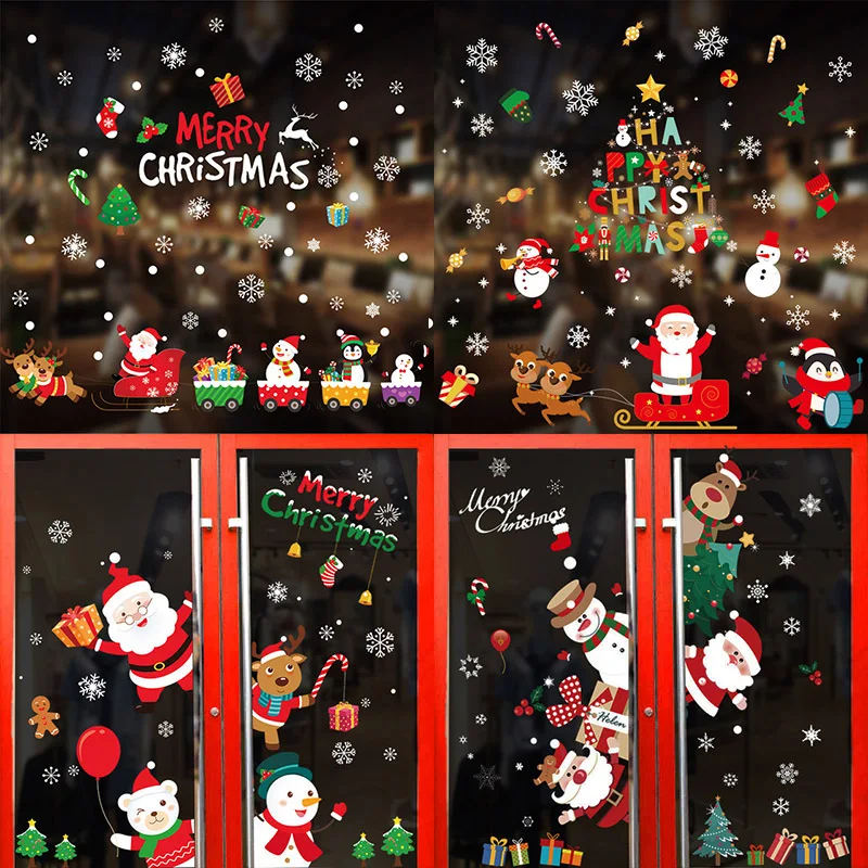 Giáng Sinh Bông Tuyết Cửa Sổ Bám Vào Miếng Dán Ông Già Noel Tuần Lộc Treo Tường Miếng Dán Kính Xmas Đồ Trang Trí Navidad 2021 Trang Trí Nhà Noel