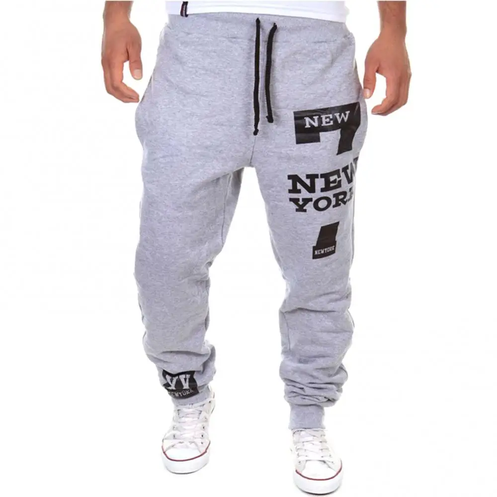 ฤดูใบไม้ร่วงฤดูหนาวกางเกงผู้ชายสบายๆJoggerหมายเลข 7 พิมพ์ตัวอักษรDrawstring Sweatpantsกางเกงกางเกงกางเกงวิ่งStreetwear