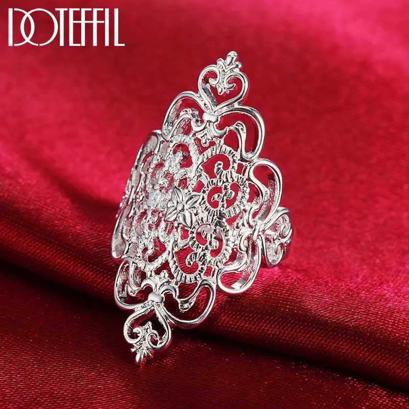 DOTEFFIL 925เงินสเตอร์ลิงรูปแบบ Hollow แหวนแฟชั่นสำหรับผู้หญิงแหวนหมั้นงานแต่งงานของขวัญเครื่องประดับ Charm
