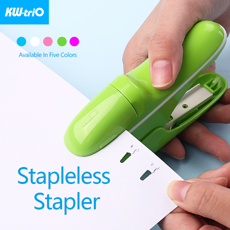 KW-triO Cucitrice senza punti metallici Cucitrice per carta sicura Cucitrice in plastica portatile senza punti metallici Legare 8 fogli di carta Forniture per ufficio