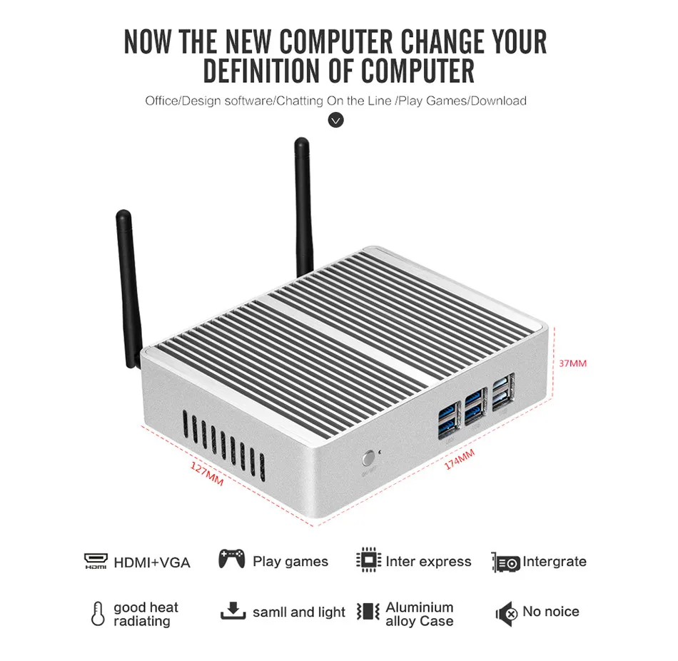 BEBEPC Quạt Không Cánh Mini PC HTPC Windows 10 Pro Intel Core I5 4200U Celeron DDR3L WiFi HD USB Văn Phòng Descktop Máy Tính văn Phòng Minipc