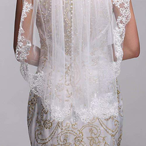 Noiva Short One Layer Lace Edge White Ivory Wedding Veil Tulle Bridal Veil Cheap Wedding Accessories Voile Mariage