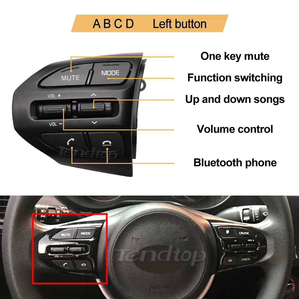 Para KIA K2 RIO IKSLAIN AUGUST X-LINE LUXE RED LINE volante botón de Control de crucero Bluetooth Audio teléfono interruptor de volumen Coche