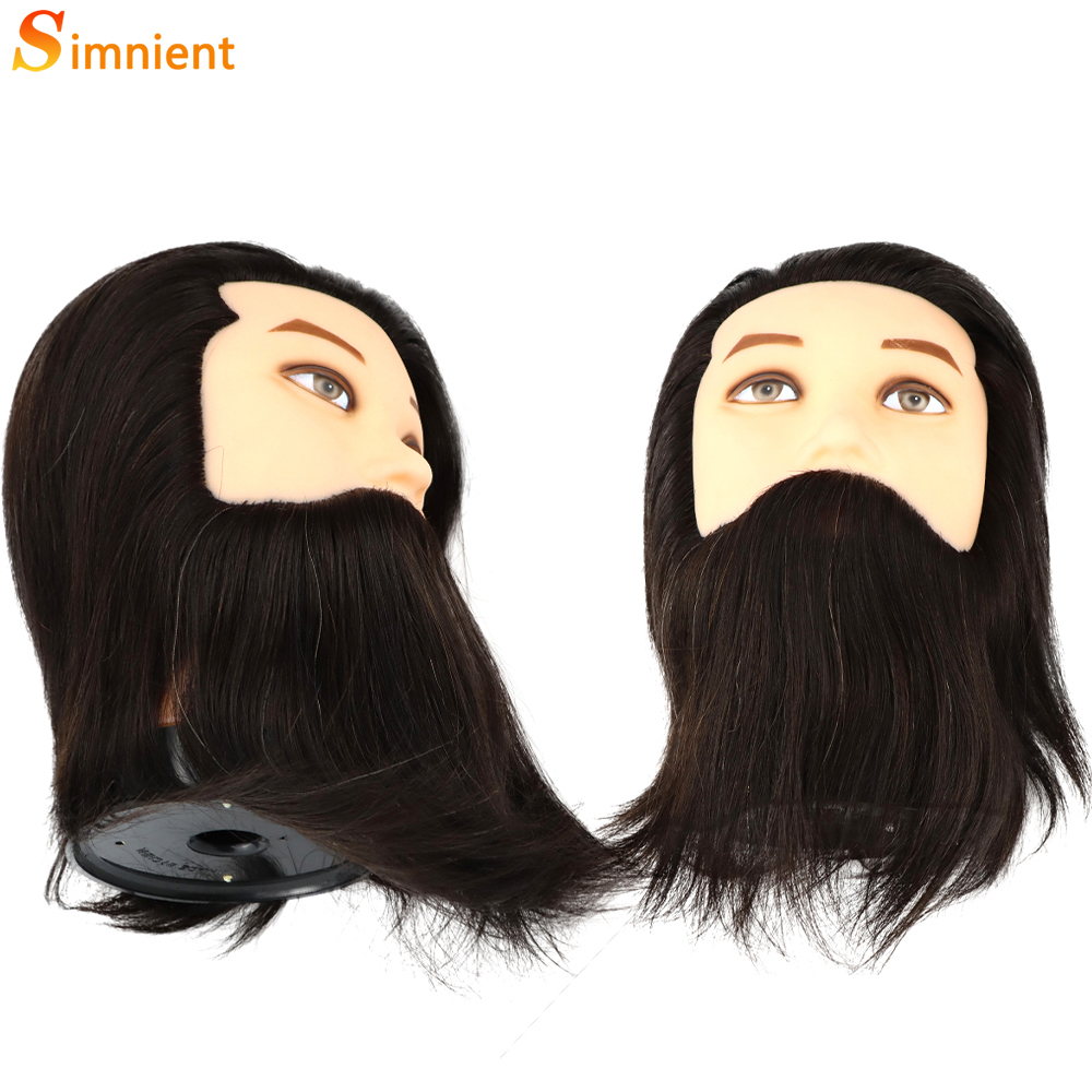 100% menschliches Haar Männlichen Mannequin Kopf Mit Haar Bart Praxis Puppe Friseur Kosmetik Ausbildung Puppe Kopf Für Haar Styling