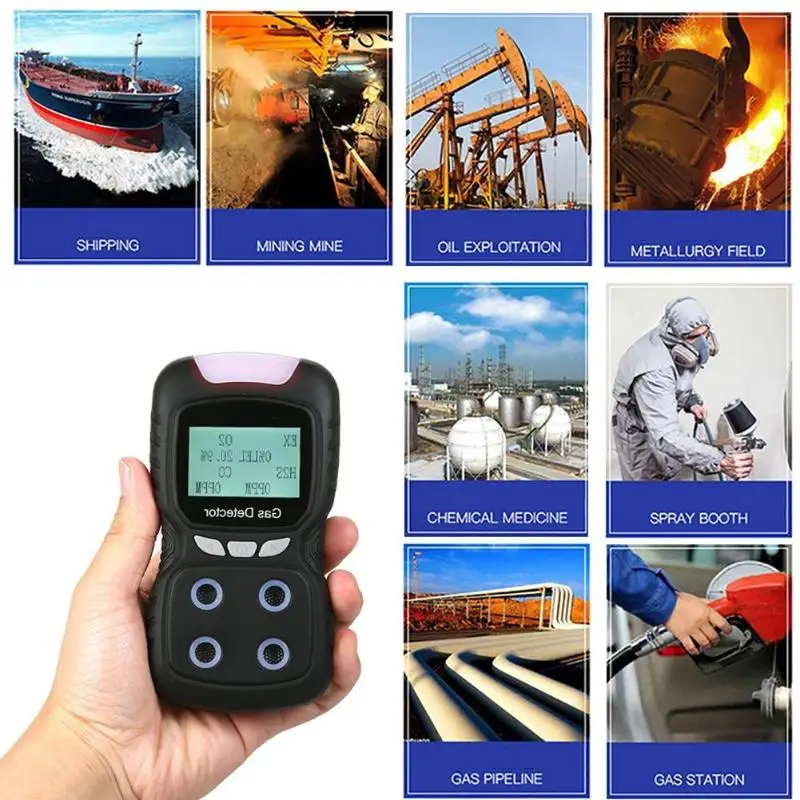 LCD 4 in 1 Toxic Gas Alarm Detector USB Rechargeable H2S CO O2 Oxygen Monitor Gas Analyzer Meter Digital Pneumato Detector