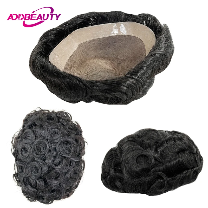 Homens peruca fina mono npu humano natural peruca de cabelo humano onda reta perucas de cabelo humano 25mm onda prótese capilar cor natural