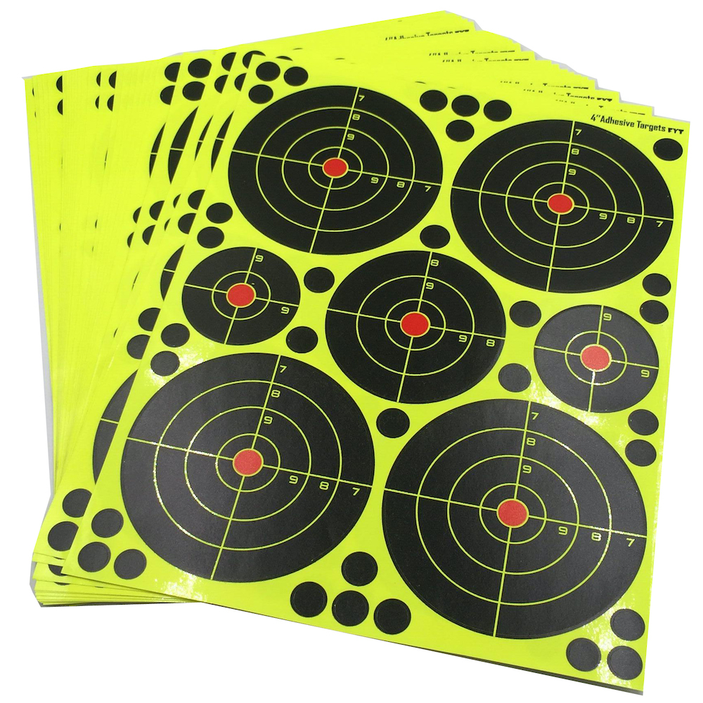 Combo de 2 "+ 3" + 4 pulgadas, salpicaduras autoadhesivas y reactivas (impacto de color), objetivos de pegatinas de disparo (ojo de toro), 10 páginas (10 + 20 + 40) unidades)
